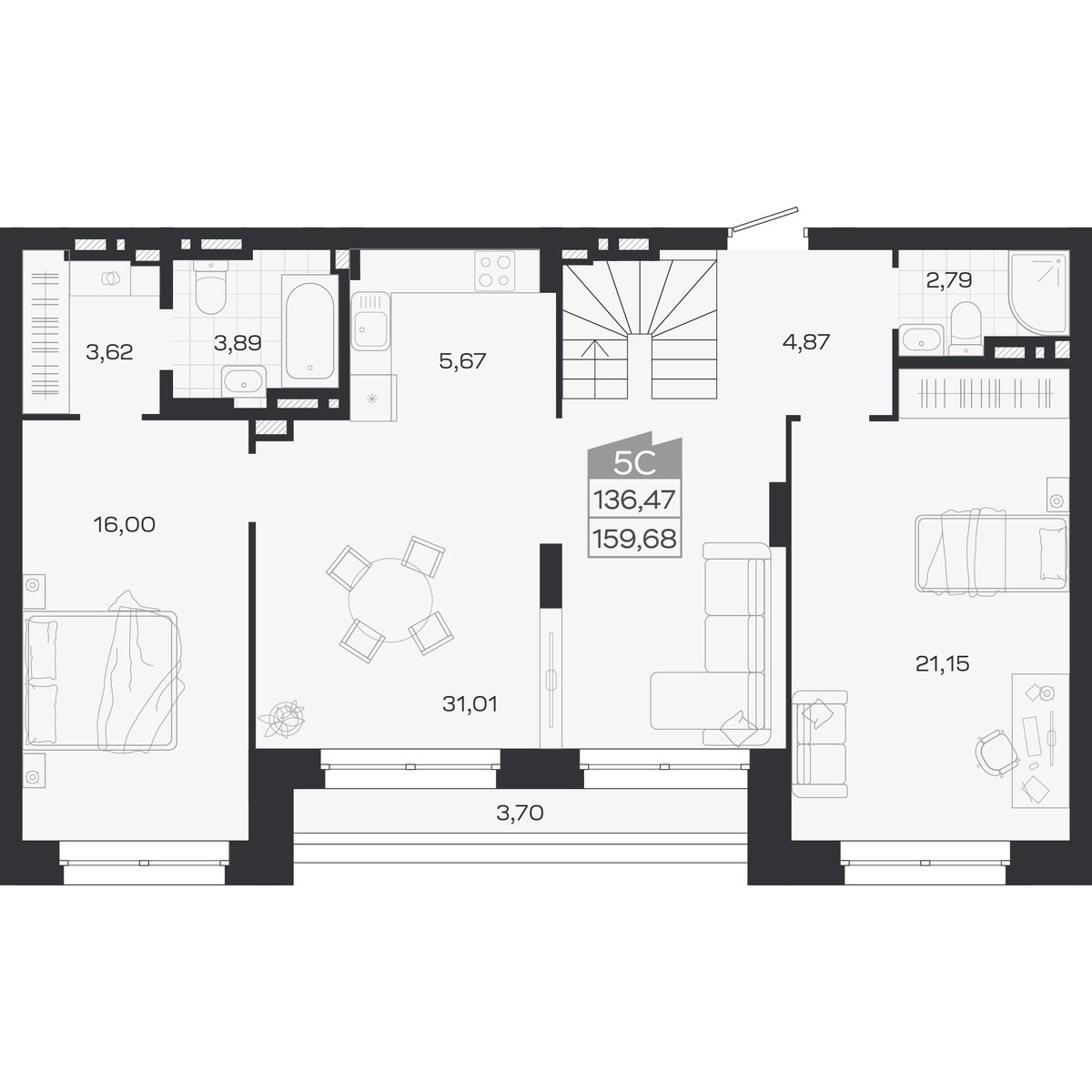 5-комнатная, 159.68 м², № 434 в Ясный берег-город у воды