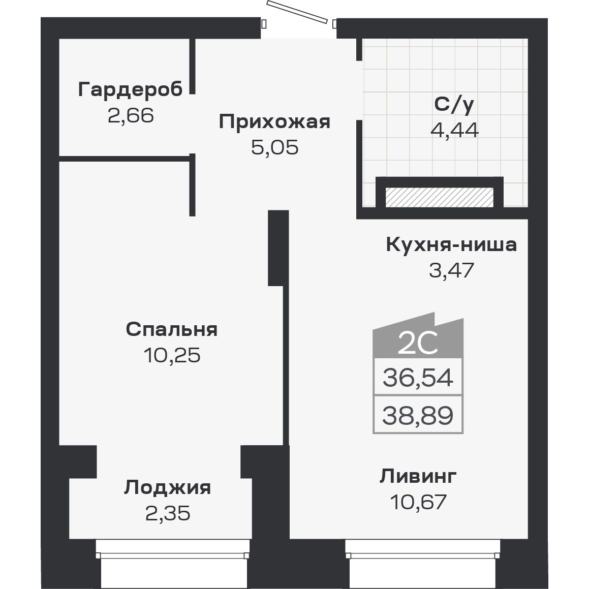 2-комнатная, 38.89 м², № 360 в Ясный берег-город у воды