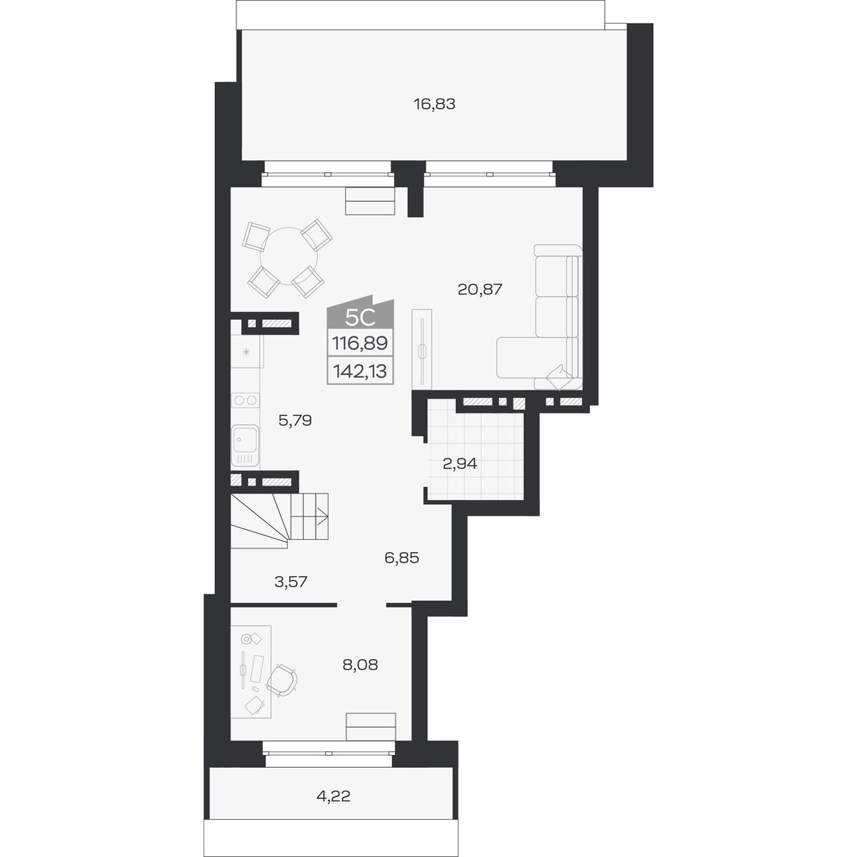 5-комнатная, 142.13 м², № 461 в Ясный берег-город у воды