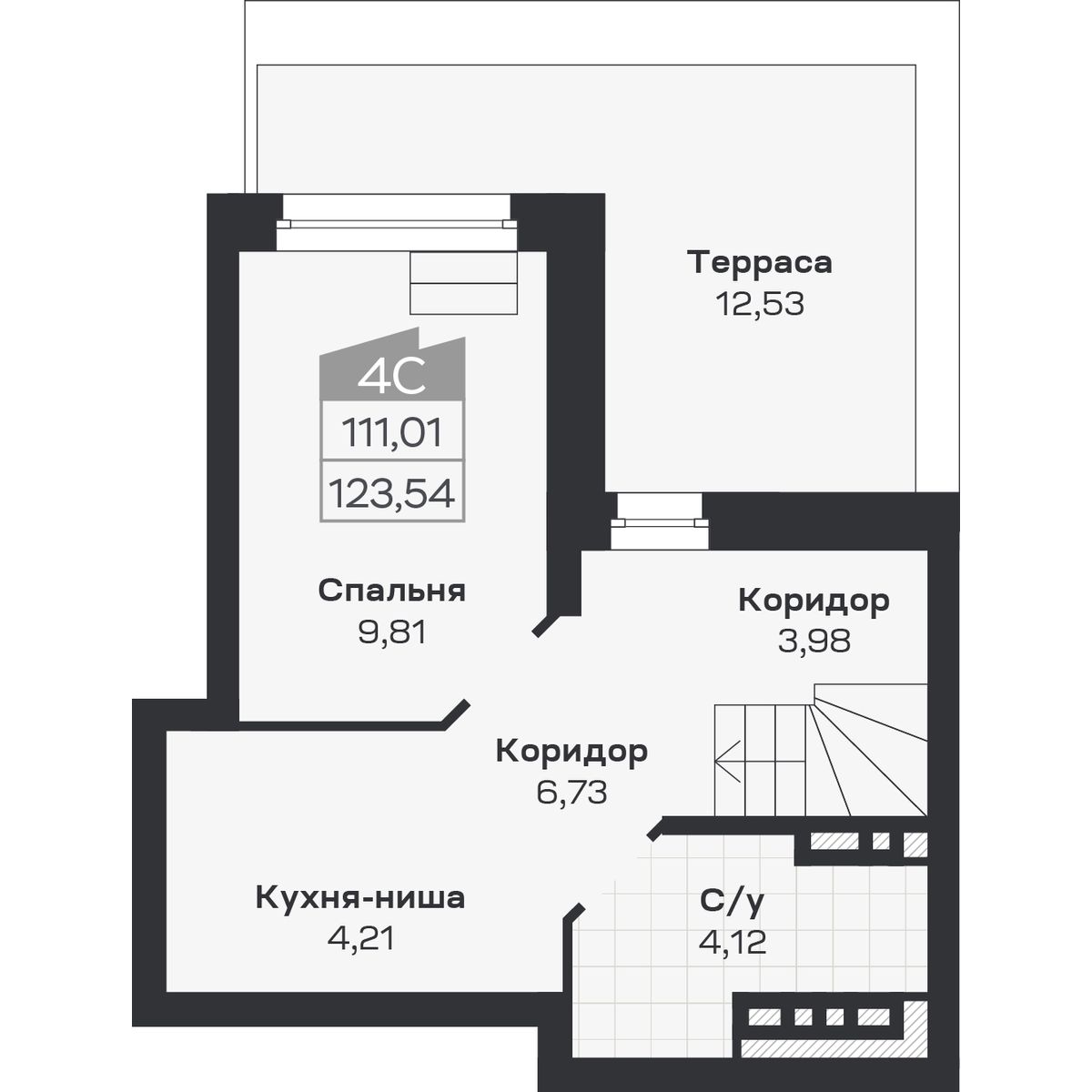 4-комнатная, 123.54 м², № 406 в Ясный берег-город у воды