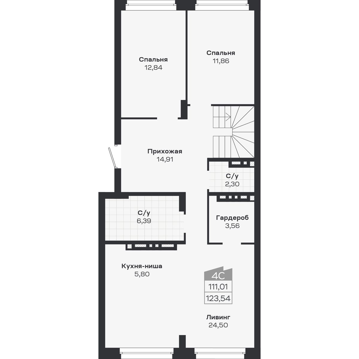 4-комнатная, 123.54 м², № 406 в Ясный берег-город у воды