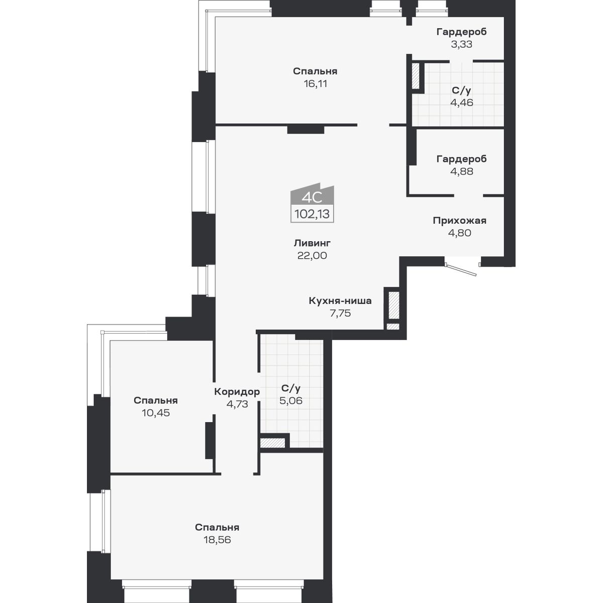 4-комнатная, 102.13 м², № 367 в Ясный берег-город у воды