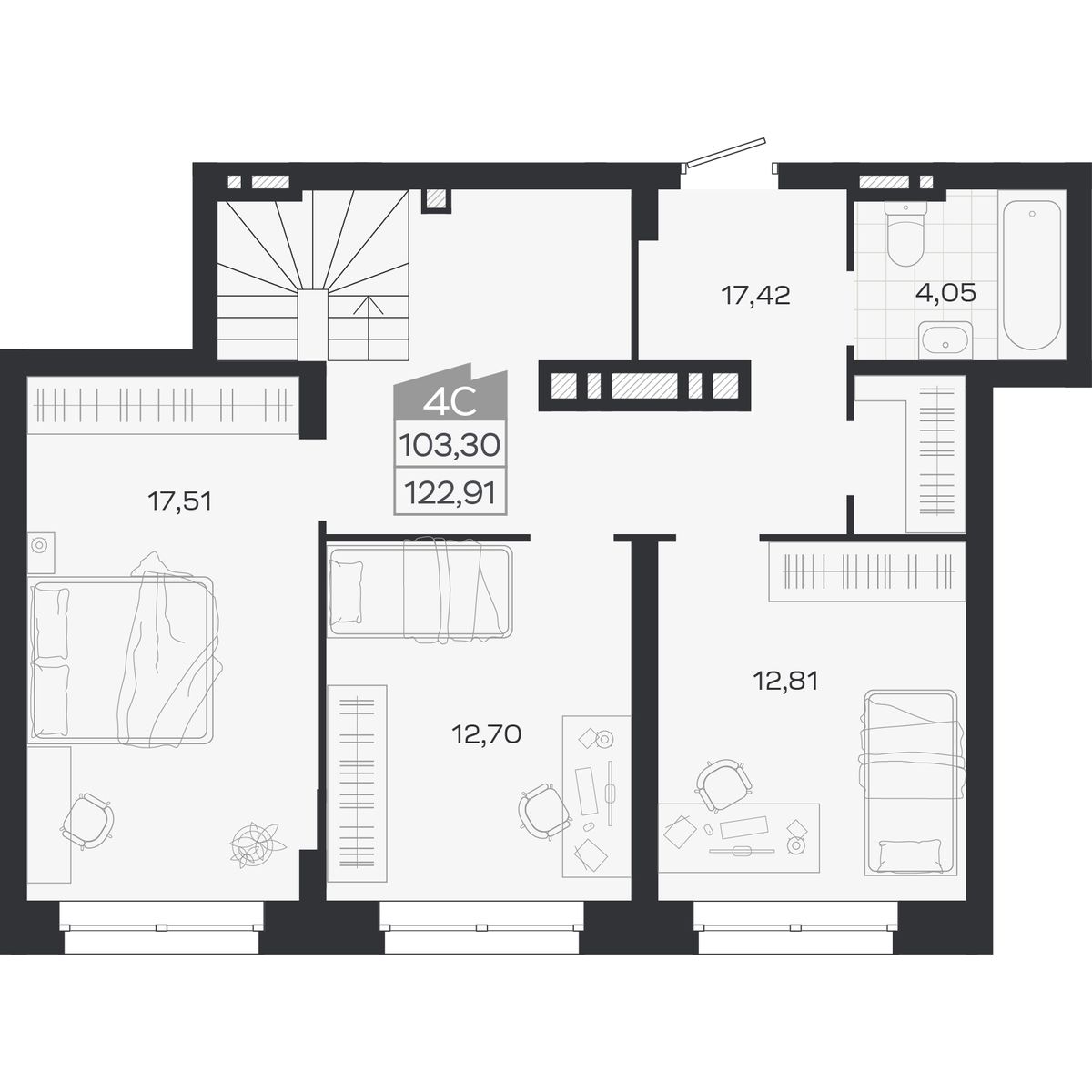 4-комнатная, 122.91 м², № 460 в Ясный берег-город у воды