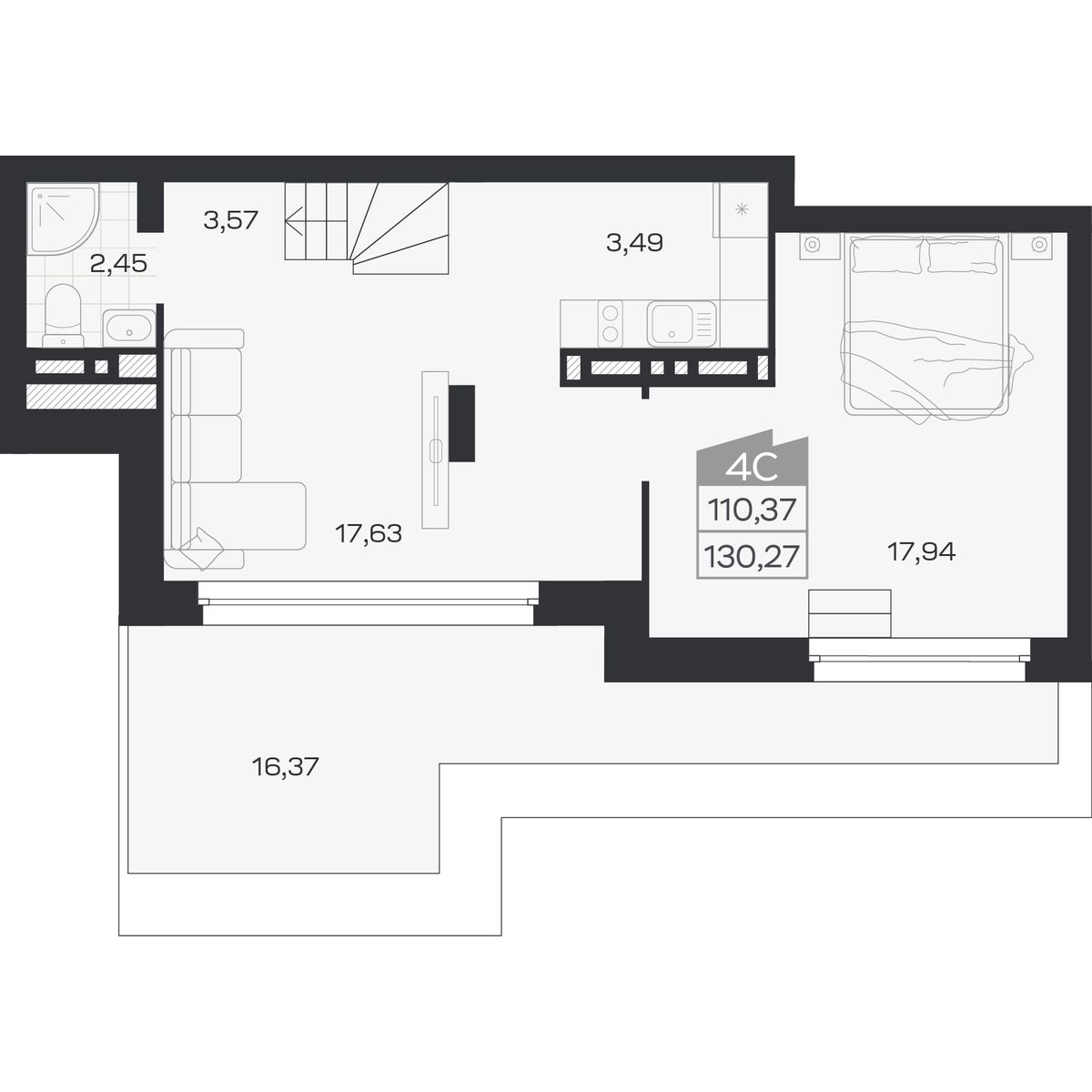 4-комнатная, 130.27 м², № 407 в Ясный берег-город у воды