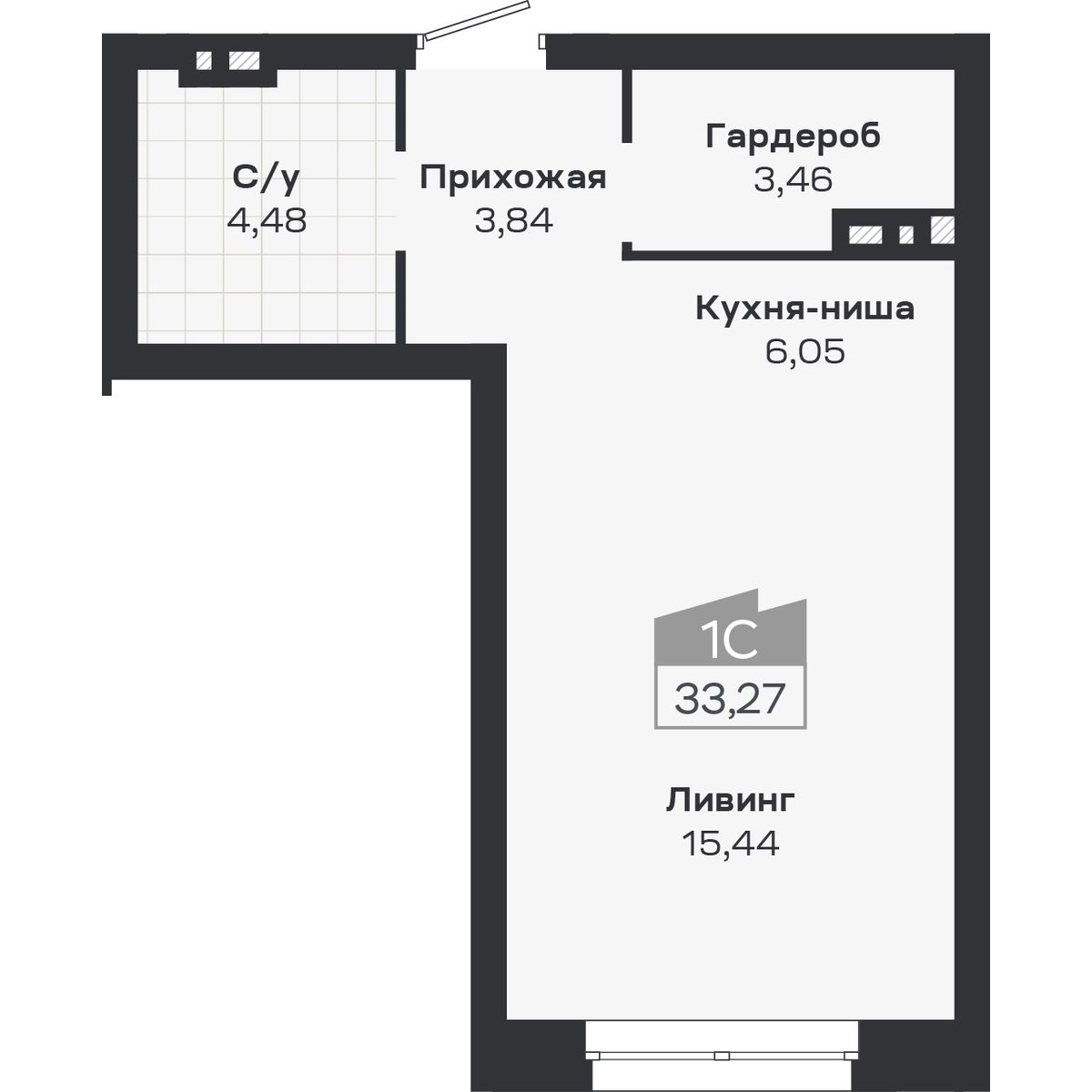 Студия, 33.27 м², № 418 в Ясный берег-город у воды