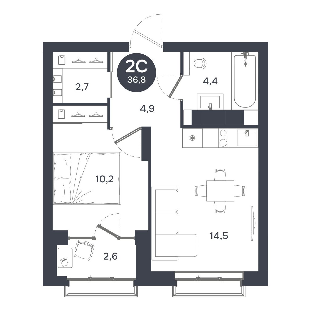 2-комнатная, 40.13 м², № 334 в Ясный берег-город у воды