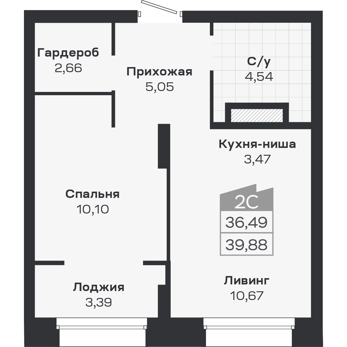 2-комнатная, 39.88 м², № 334 в Ясный берег-город у воды