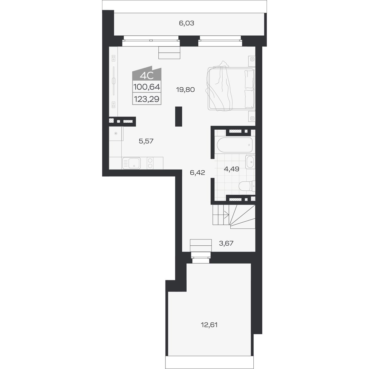 4-комнатная, 123.29 м², № 433 в Ясный берег-город у воды