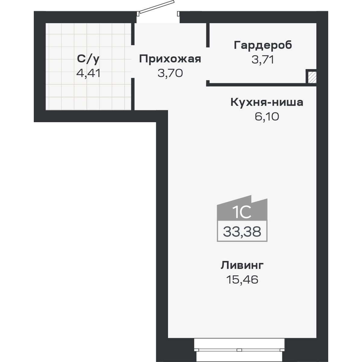 Студия, 33.38 м², № 410 в Ясный берег-город у воды
