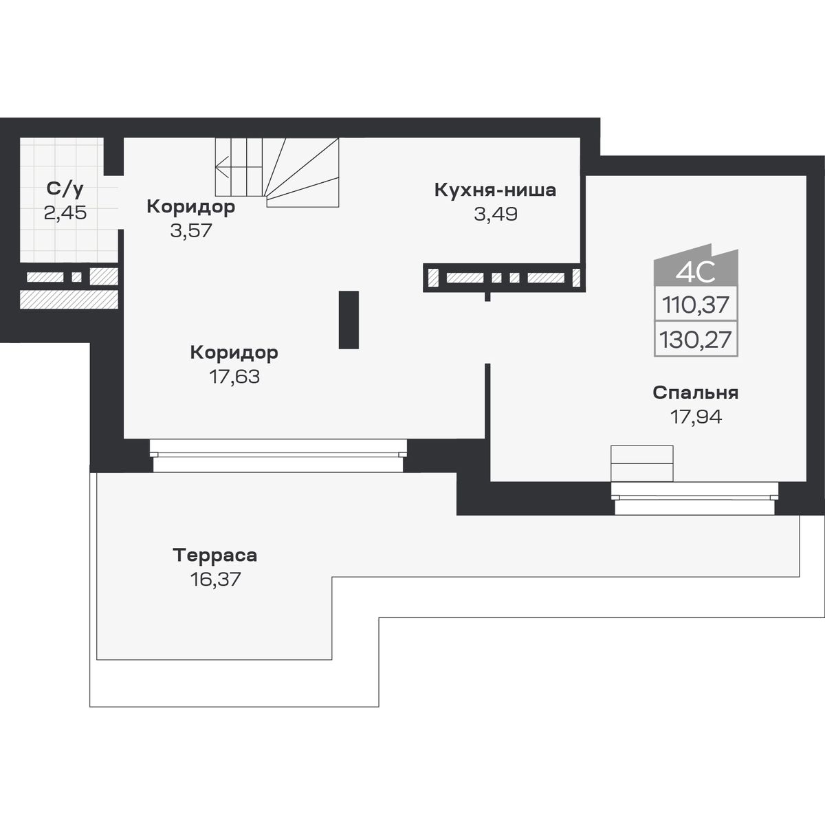 4-комнатная, 130.27 м², № 407 в Ясный берег-город у воды