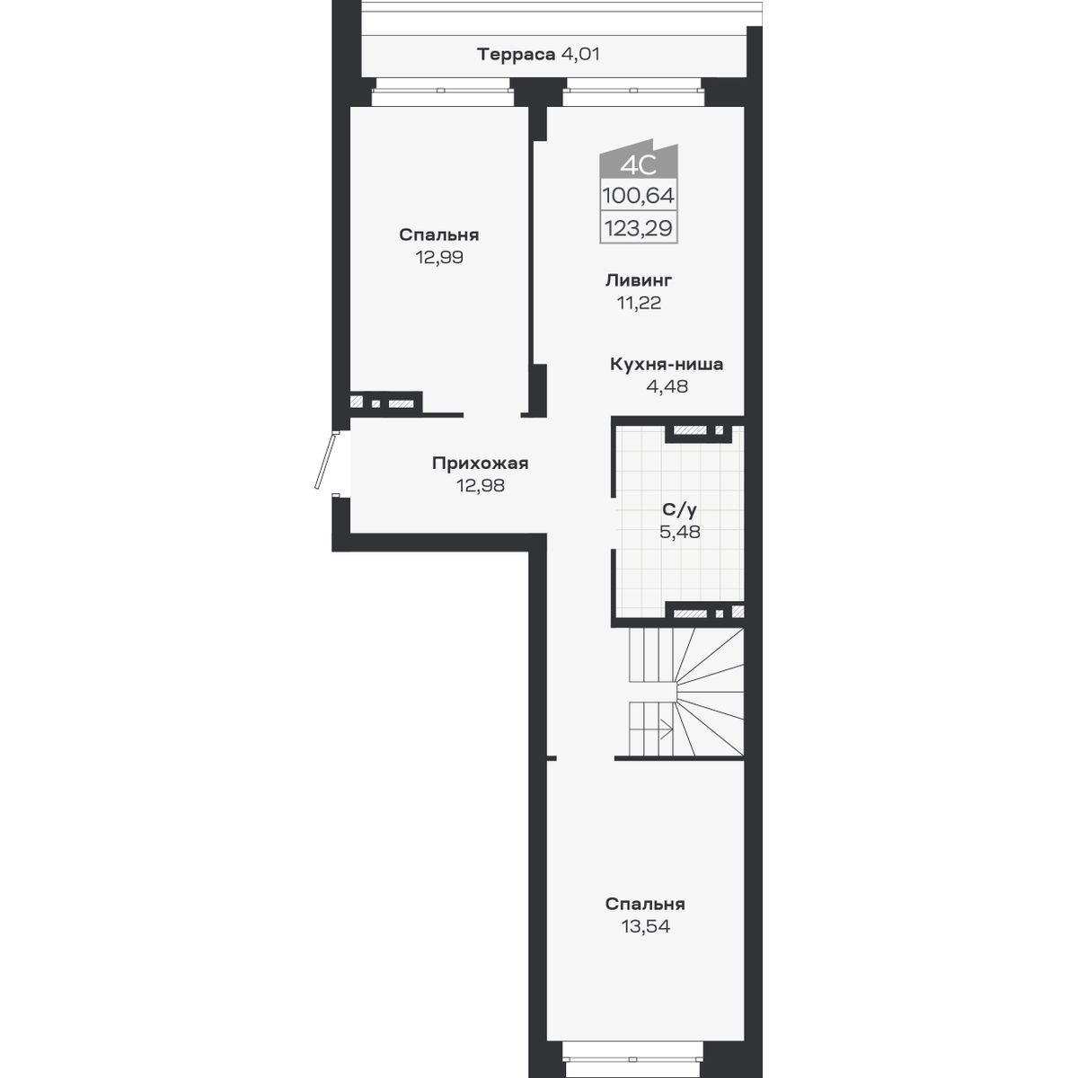 4-комнатная, 123.29 м², № 433 в Ясный берег-город у воды