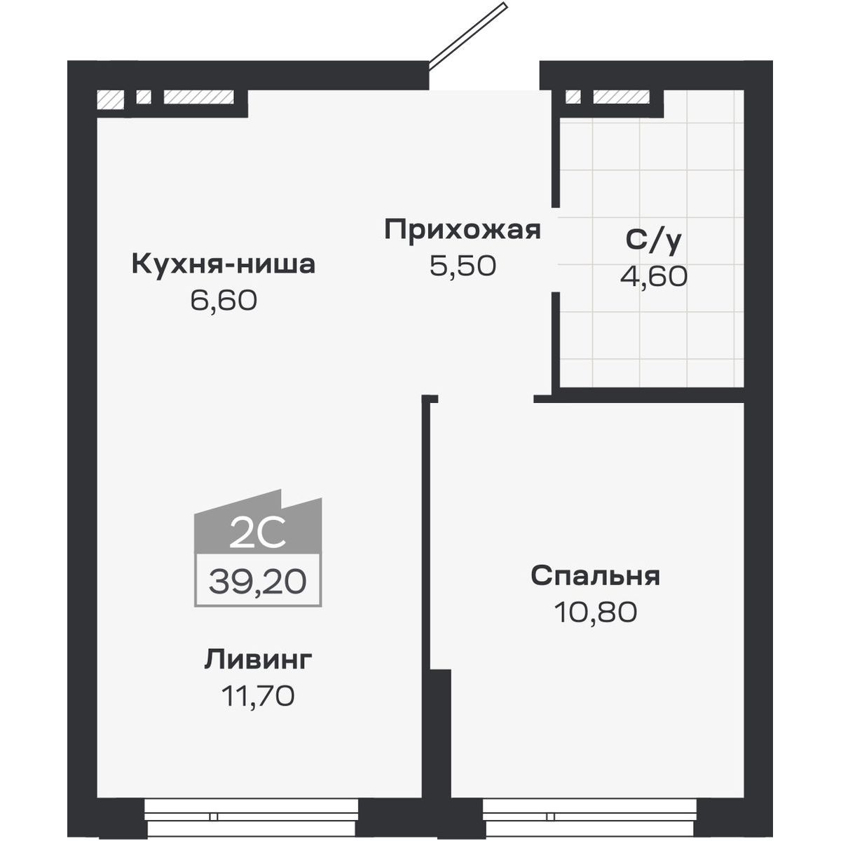 2-комнатная, 39.2 м², № 124 в Ясный берег-город у воды