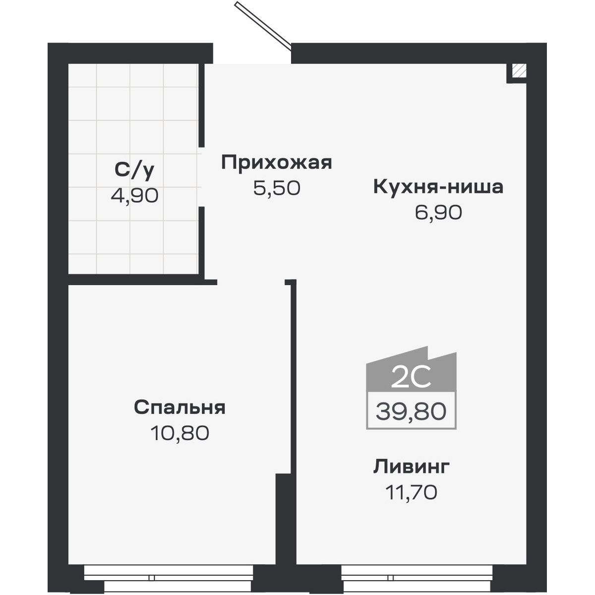 2-комнатная, 39.8 м², № 10 в Ясный берег-город у воды