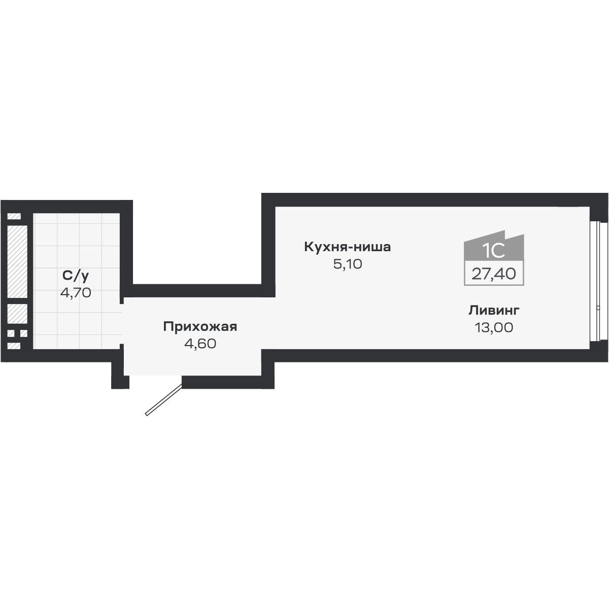 Студия, 27.4 м², № 175 в Ясный берег-город у воды