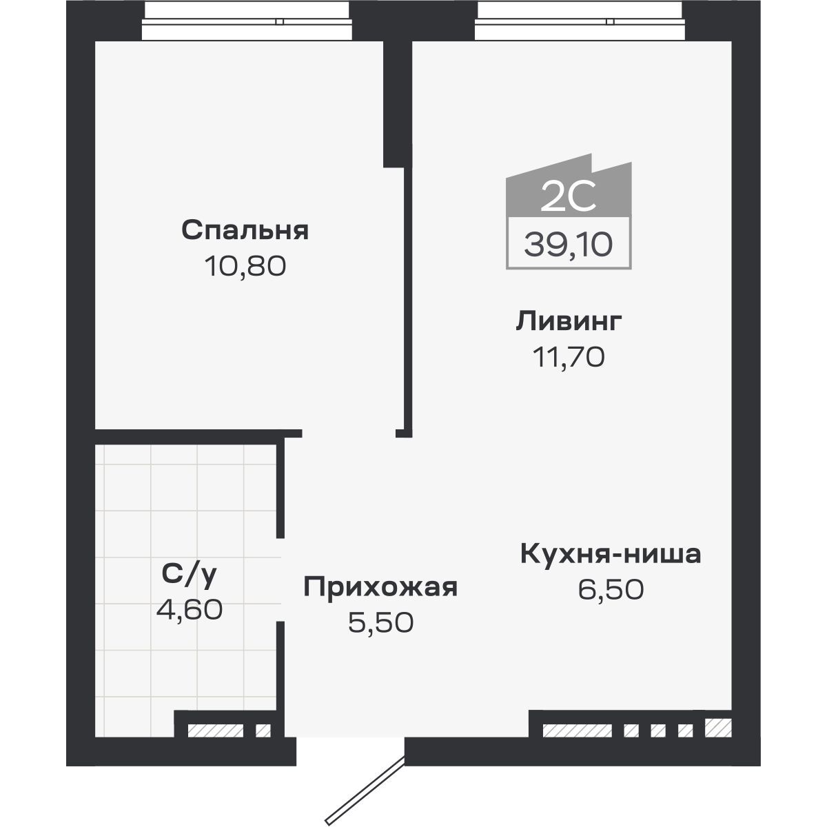 2-комнатная, 39.1 м², № 186 в Ясный берег-город у воды