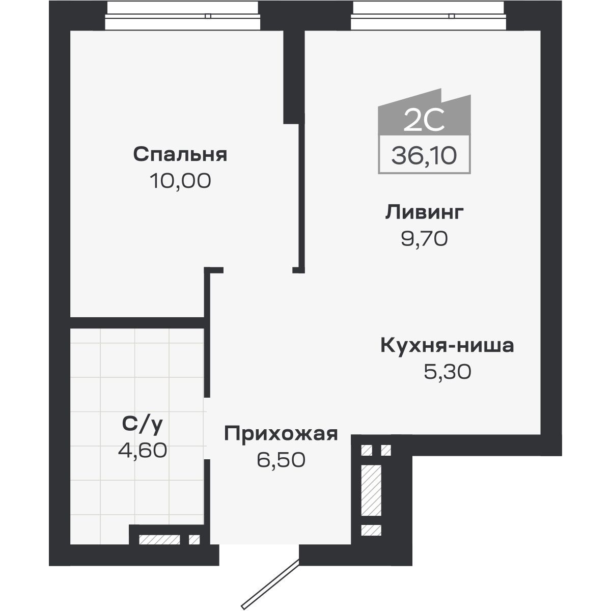 2-комнатная, 36.1 м², № 285 в Ясный берег-город у воды