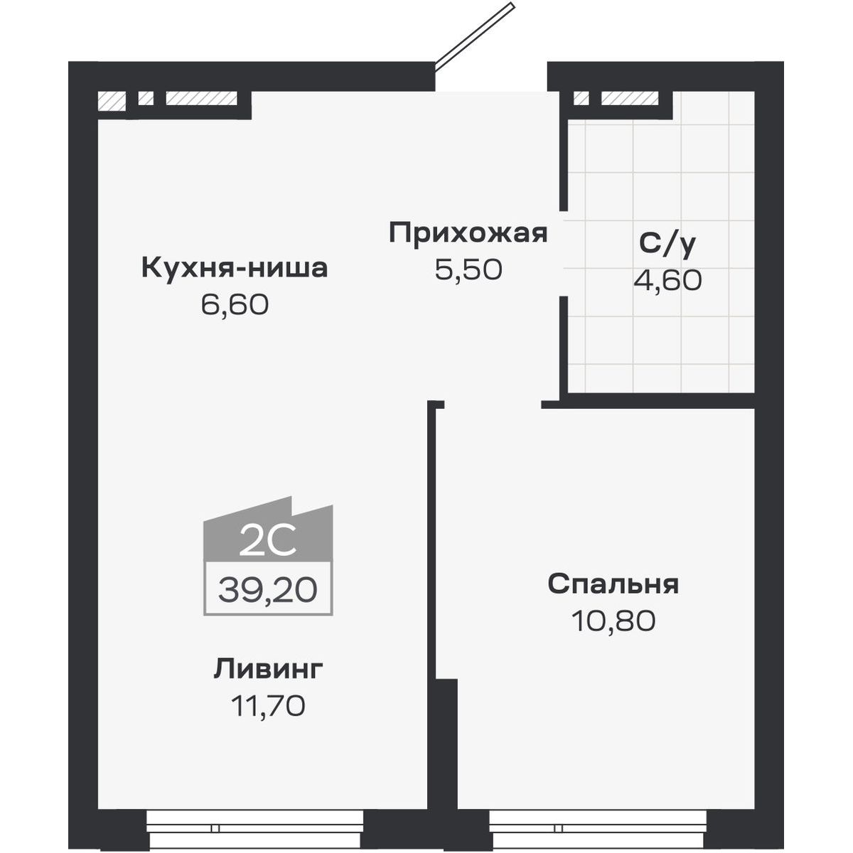 2-комнатная, 39.2 м², № 361 в Ясный берег-город у воды