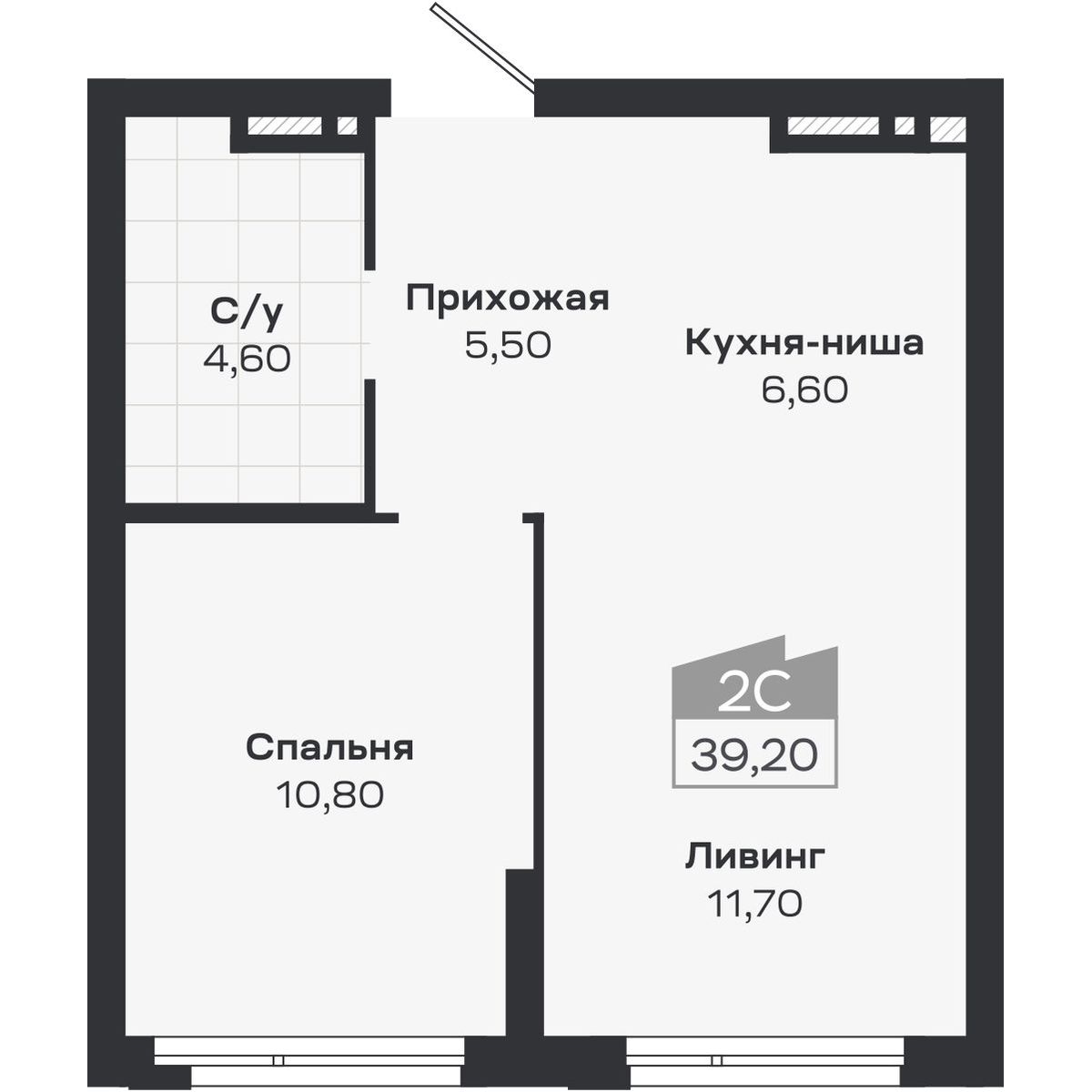 2-комнатная, 39.2 м², № 318 в Ясный берег-город у воды
