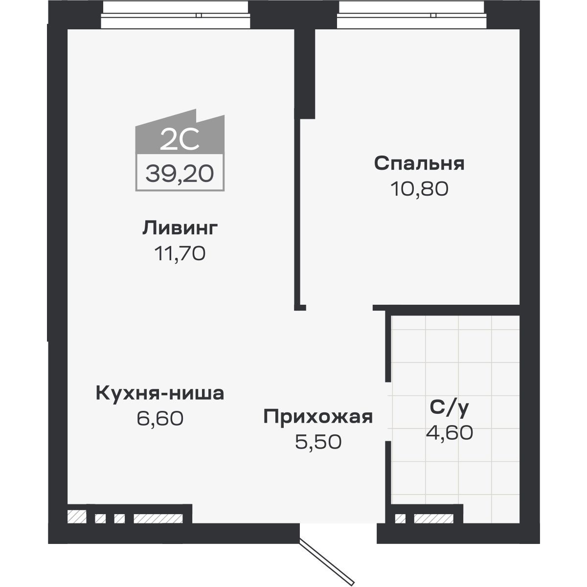 2-комнатная, 39.2 м², № 268 в Ясный берег-город у воды