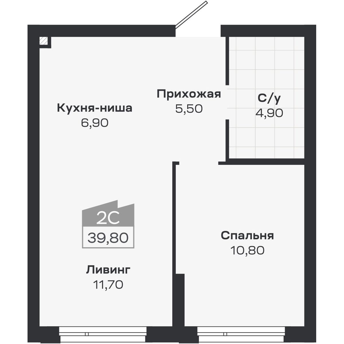 2-комнатная, 39.8 м², № 11 в Ясный берег-город у воды