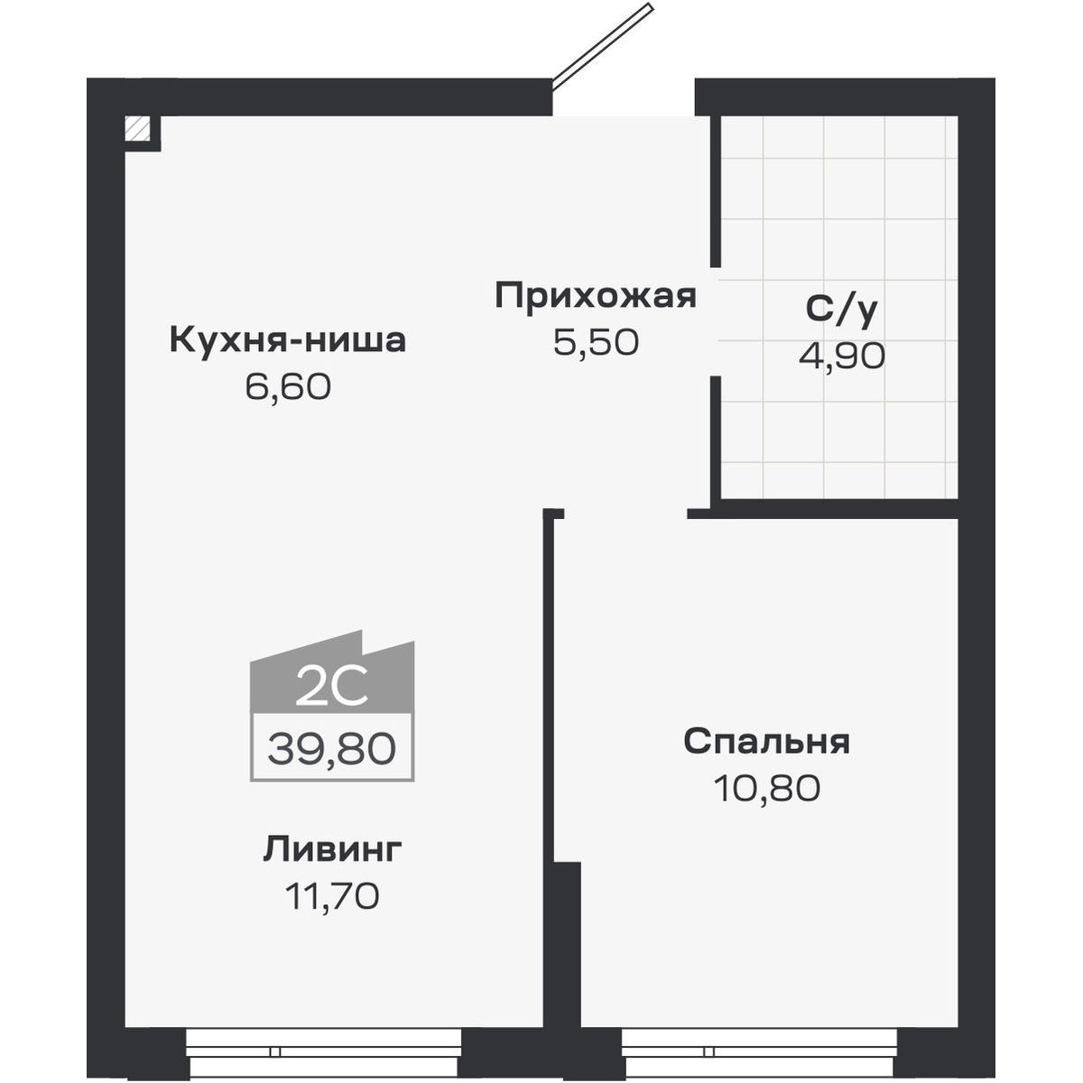 2-комнатная, 39.8 м², № 12 в Ясный берег-город у воды