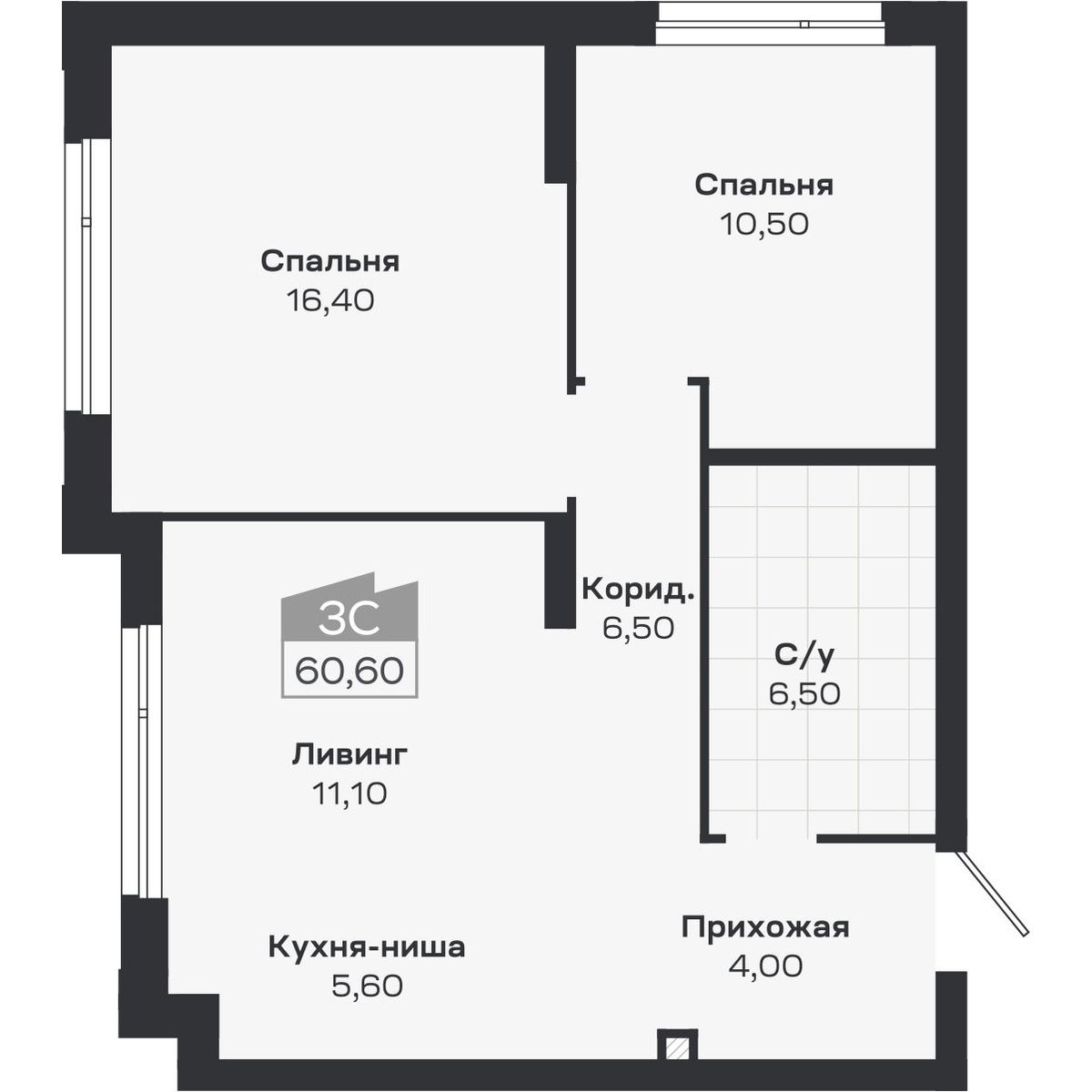 3-комнатная, 60.6 м², № 1 в Ясный берег-город у воды