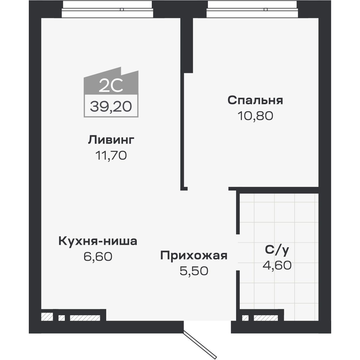 2-комнатная, 39.2 м², № 241 в Ясный берег-город у воды