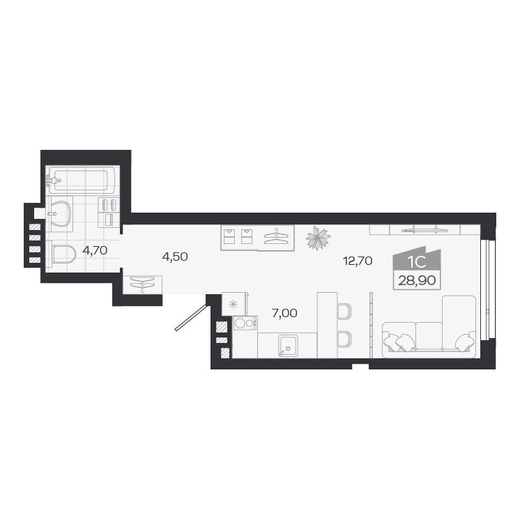 Студия, 28.9 м², № 16 в Ясный берег-город у воды