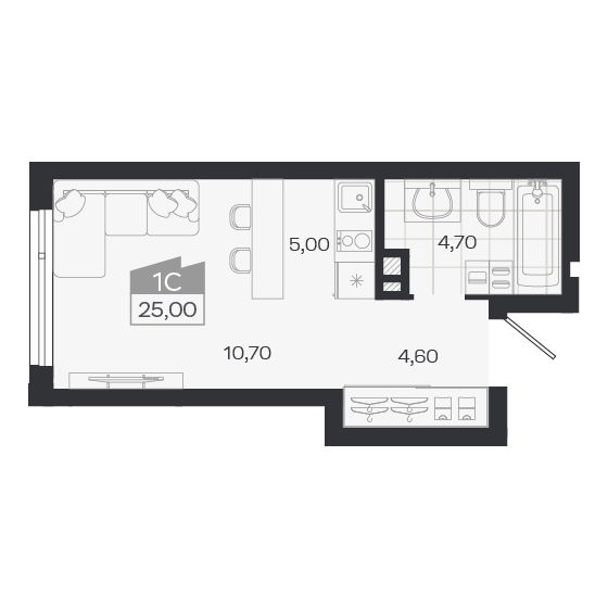 Студия, 25 м², № 22 в Ясный берег-город у воды