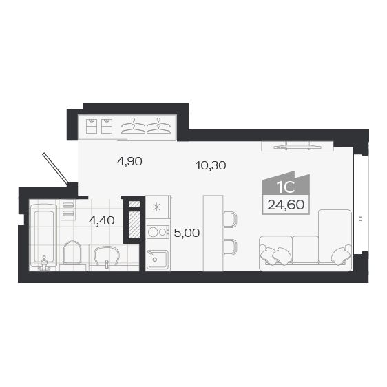 Студия, 24.6 м², № 71 в Ясный берег-город у воды