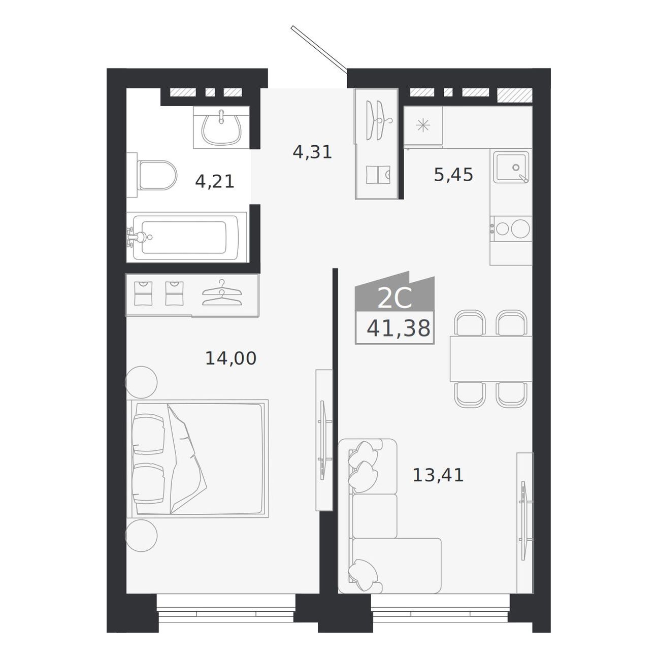 2-комнатная, 41.38 м², № 569 в Ясный берег-город у воды