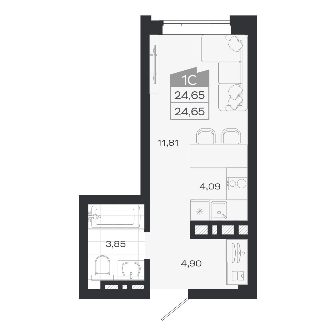 Студия, 24.65 м², № 196 в Ясный берег-город у воды