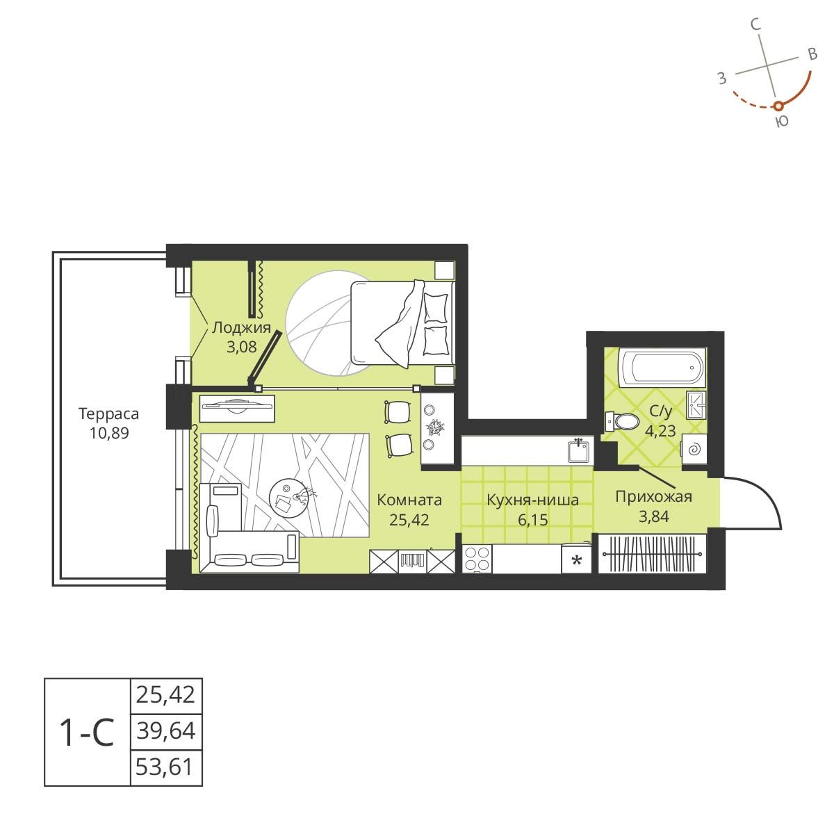 Студия, 39.9 м², № 5 в Tesla Park (Тесла парк)