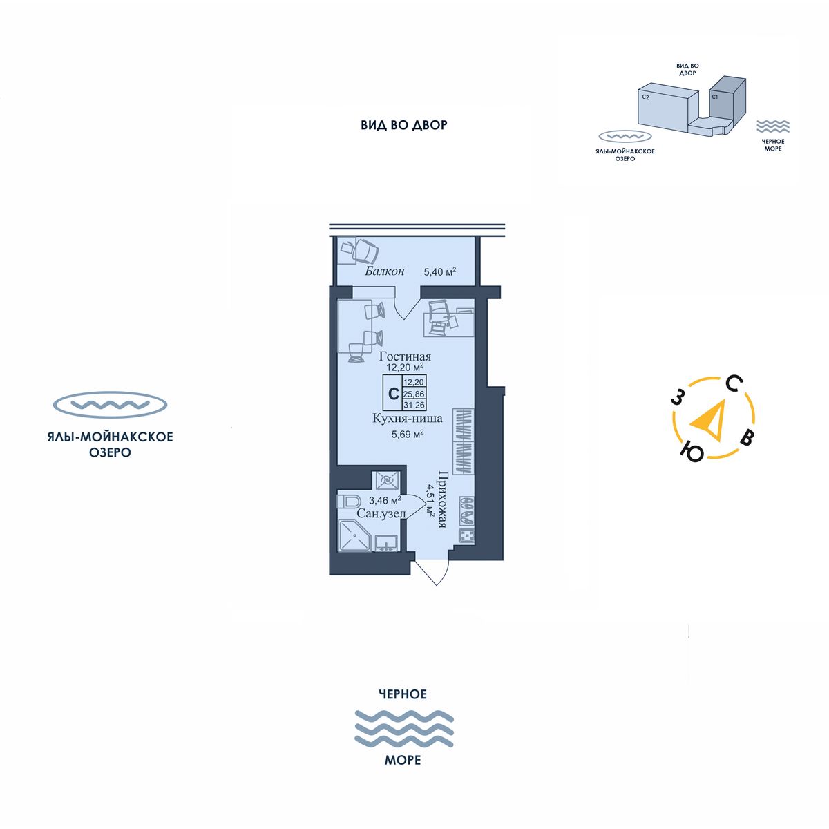 Студия, 31.26 м² · Аллея дружбы