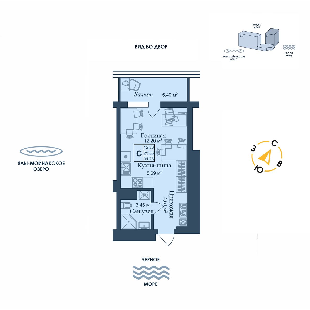 Студия, 31.26 м² · Аллея дружбы