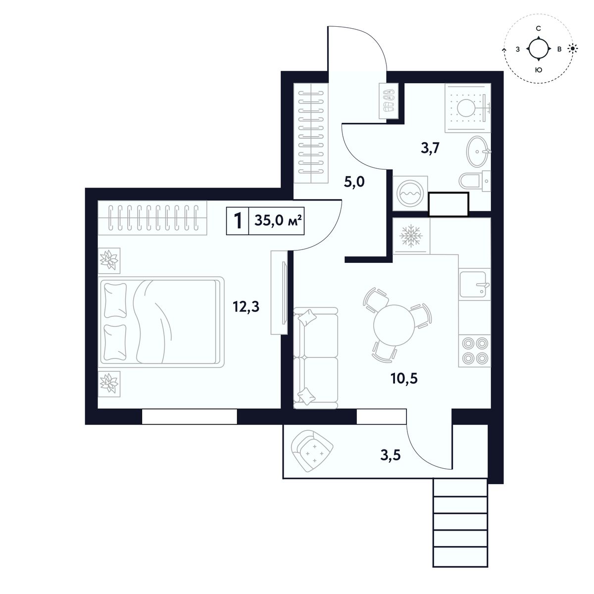 1-к, 32.88 м² · Бирюзовый квартал