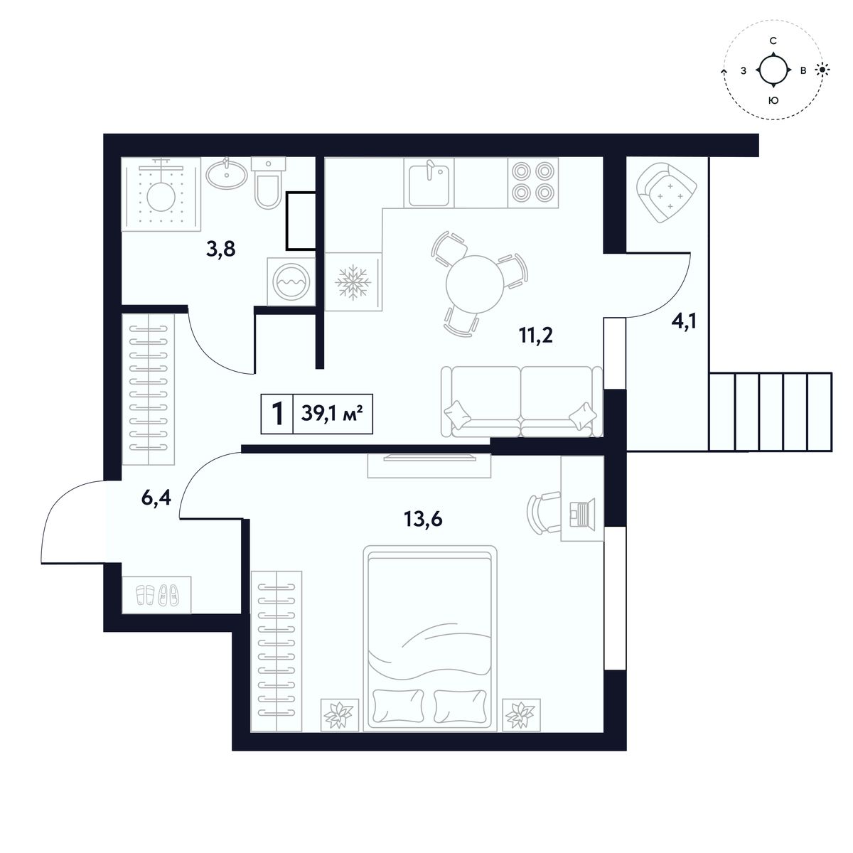 1-к, 35.6 м² · Бирюзовый квартал