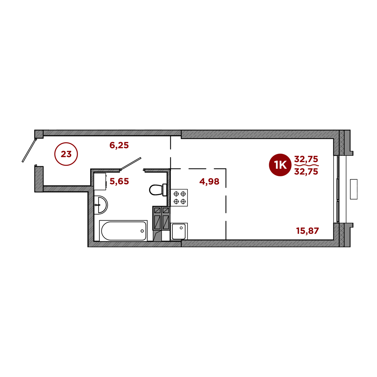 1-комнатная, 32.75 м², № 14 в Port May (Порт Мэй)