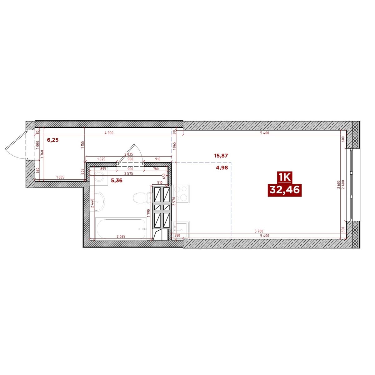 1-комнатная, 32.46 м², № 26 в Port May (Порт Мэй)