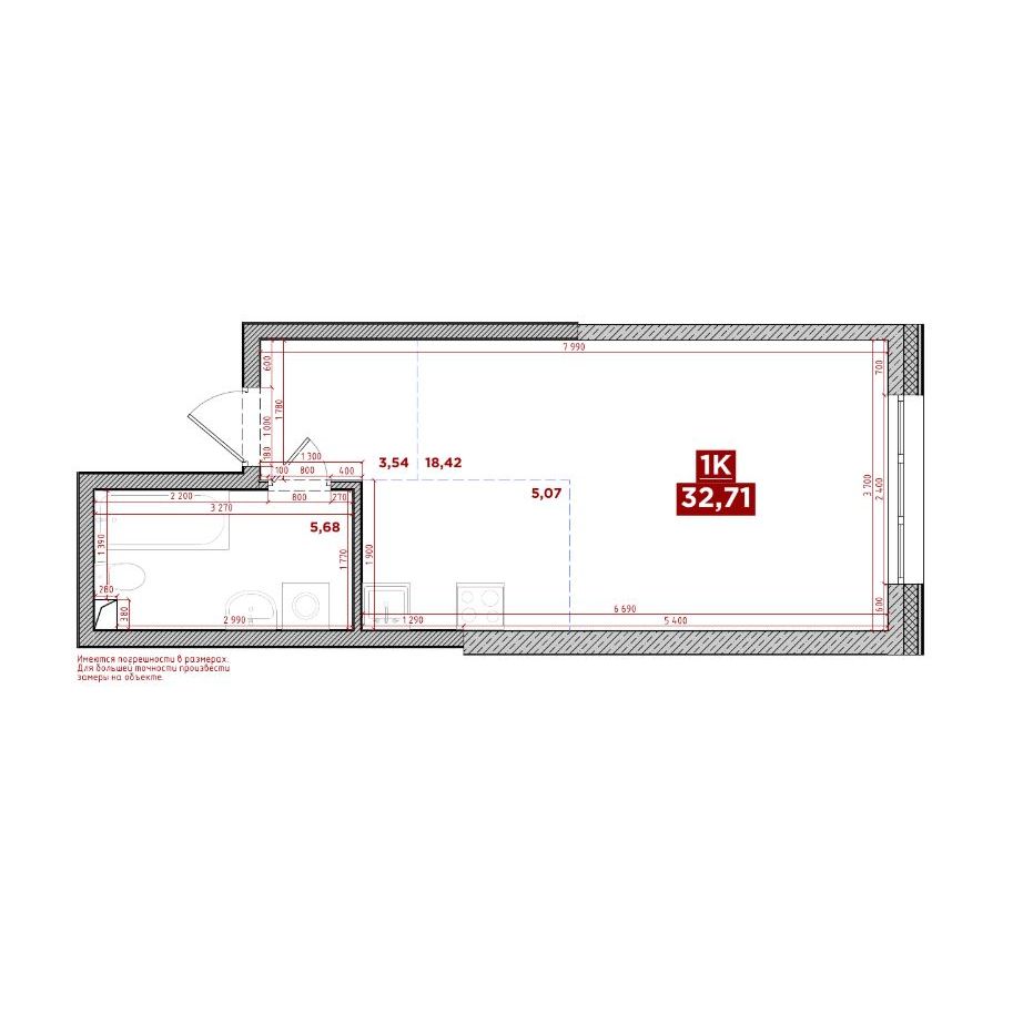 1-комнатная, 32.71 м², № 1 в Port May (Порт Мэй)