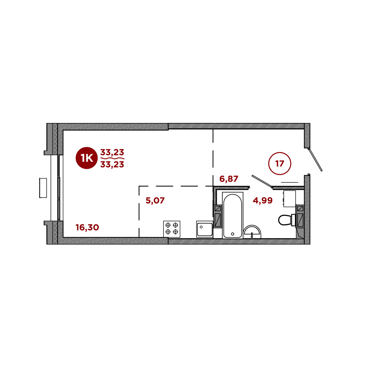 1-комнатная, 33.23 м², № 20 в Port May (Порт Мэй)