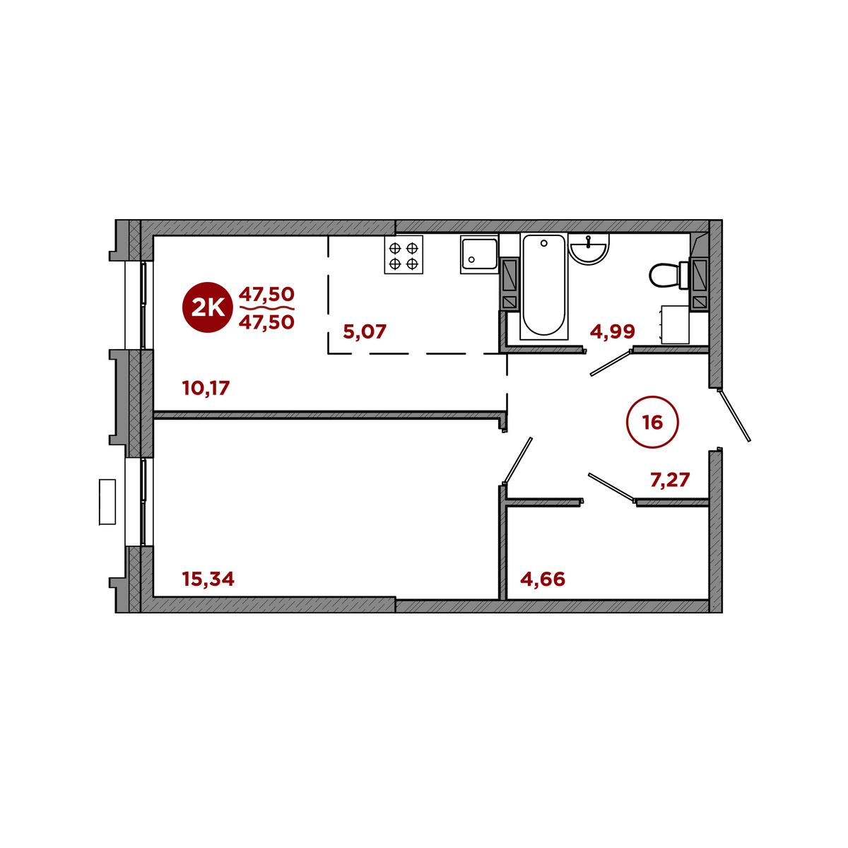 2-комнатная, 47.5 м², № 21 в Port May (Порт Мэй)