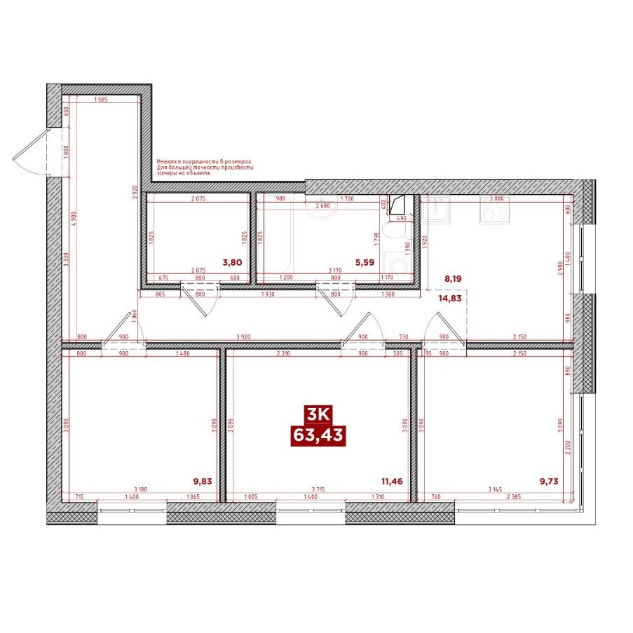 3-комнатная, 63.43 м², № 3 в Port May (Порт Мэй)