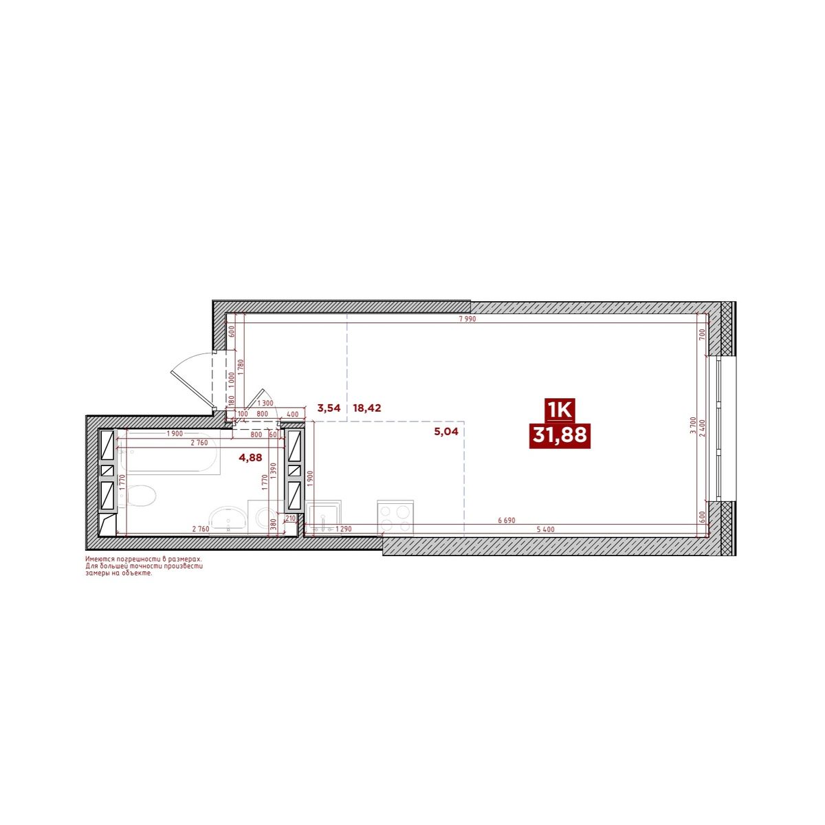 1-комнатная, 31.88 м², № 253 в Port May (Порт Мэй)
