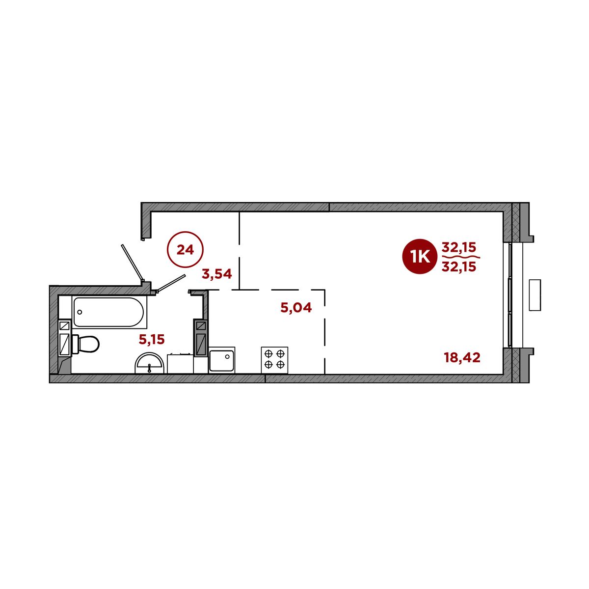 1-комнатная, 32.15 м², № 13 в Port May (Порт Мэй)