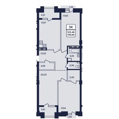 3-комнатная, 100.5 м², № 50 в Nobel (Нобель)