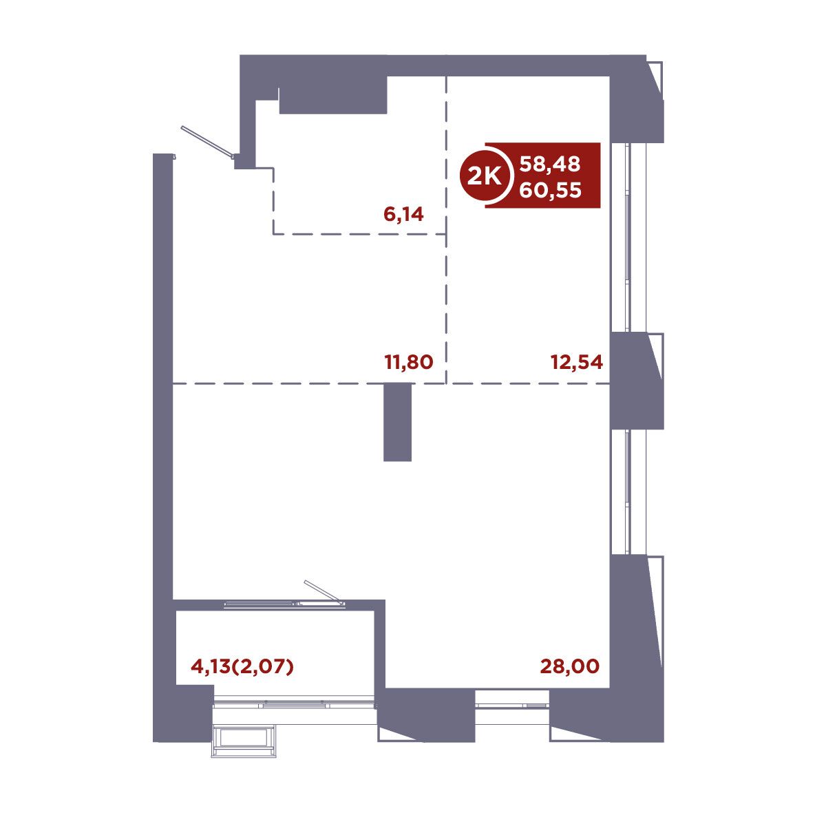 1-комнатная, 60.55 м², № 175 в MacLay (Маклей)