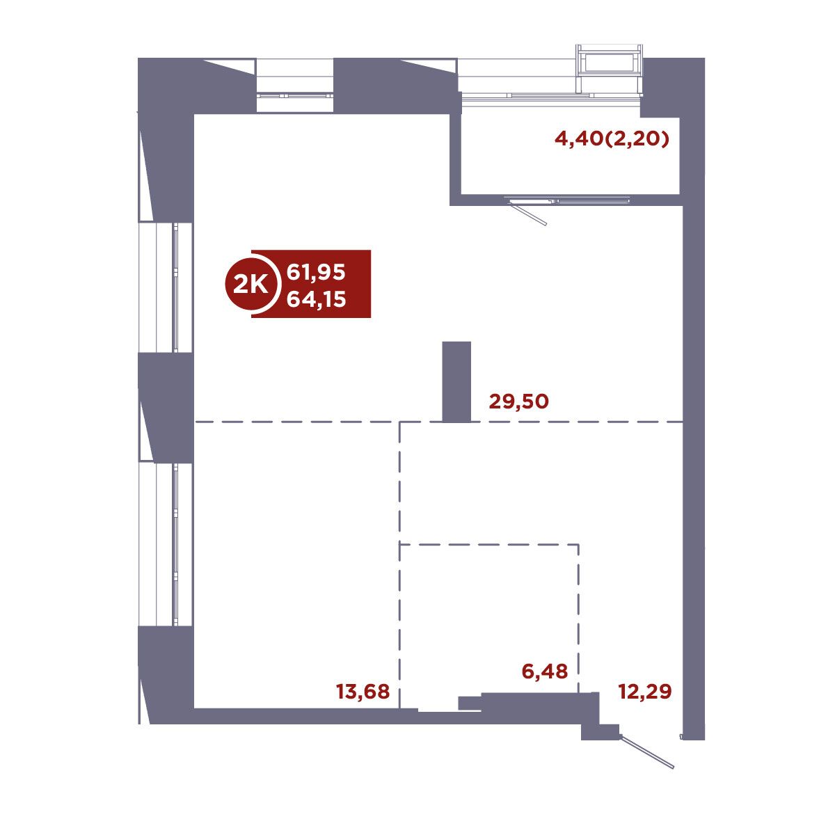 1-комнатная, 64.15 м², № 21 в MacLay (Маклей)