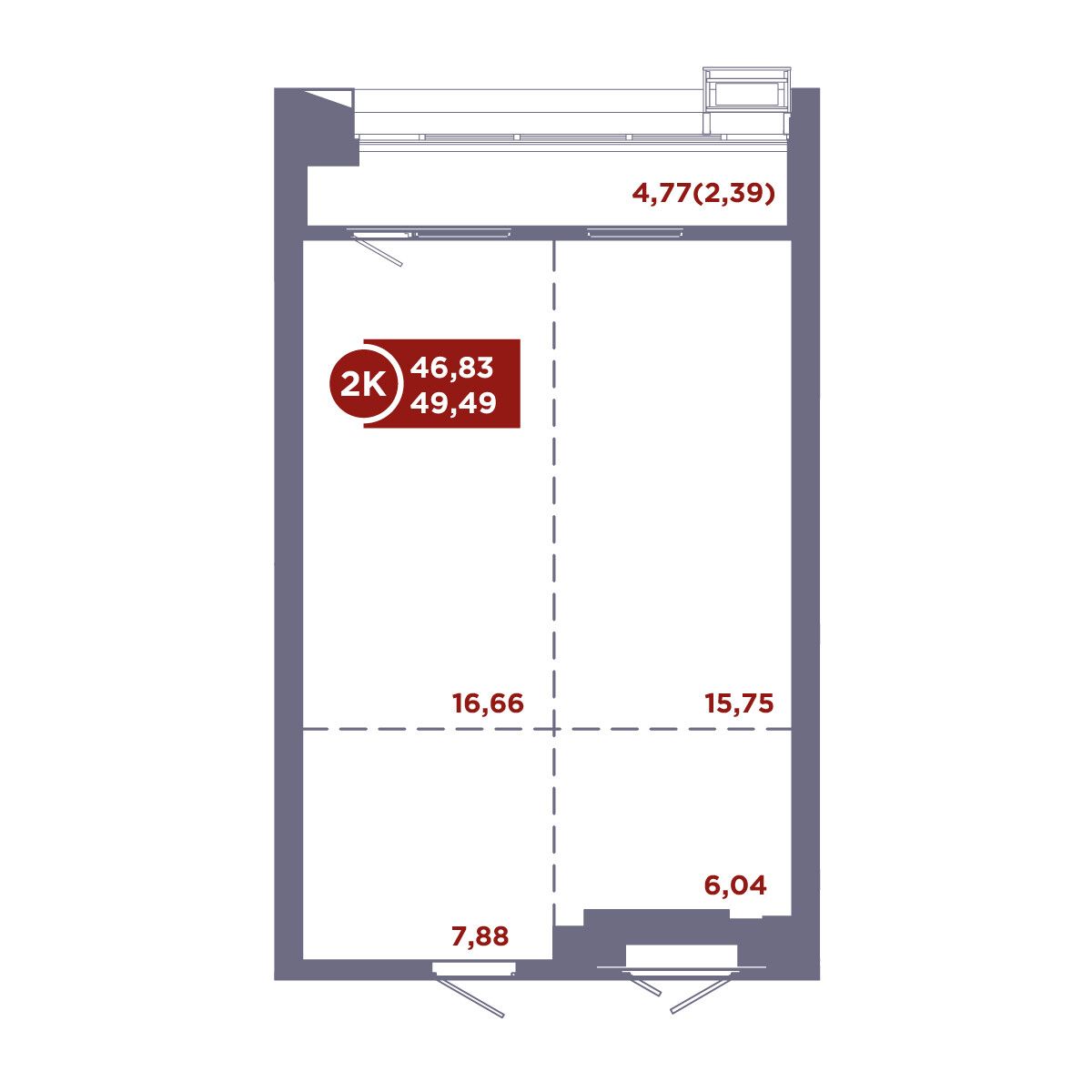 1-комнатная, 48.72 м², № 22 в MacLay (Маклей)
