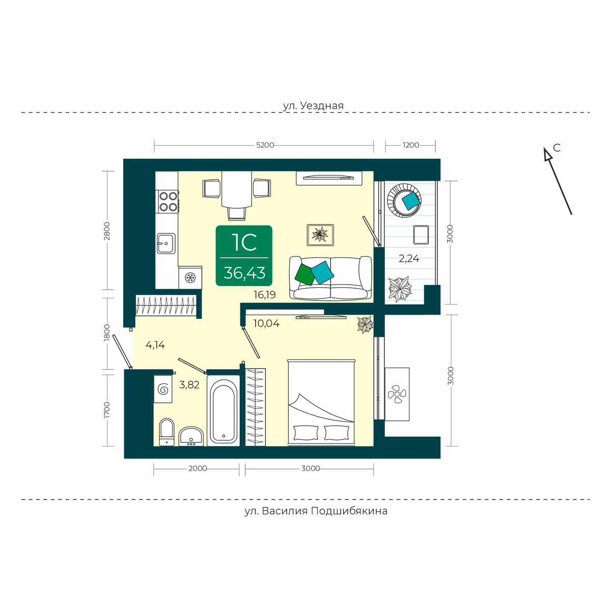 Купить 1-комнатную квартиру 36.43 м² за 5450000 руб в новостройке в городе  Тюмень